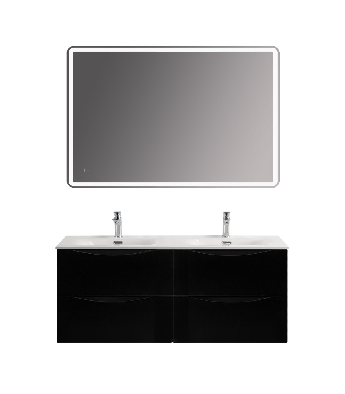 Тумба с раковиной подвесная BelBagno MARINO-CER-N-1200-4C-SO-NL-P Nero Lucido, раковина белая BB-8099-120-2 с 2-я чашами