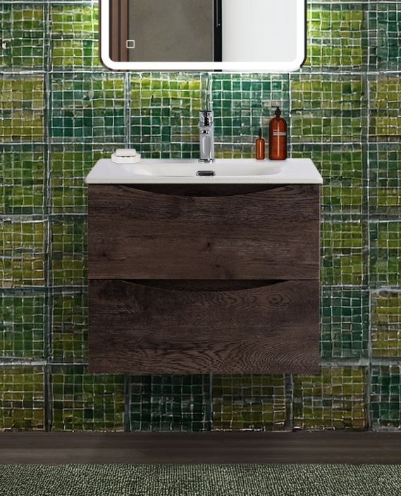 Тумба с раковиной подвесная BelBagno MARINO-CER-N-600-2C-SO-RNG-P Rovere Nature Grigio, раковина белая BB-8099-60