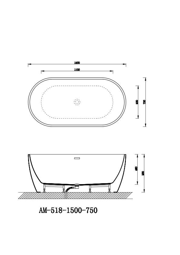 Акриловая ванна AM-518-1500-750