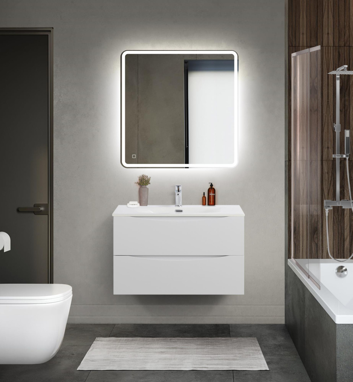 Тумба с раковиной подвесная BelBagno MARINO-CER-MINI-800-2C-SO-BL-P Bianco Lucido, раковина белая BB-8099-3-80