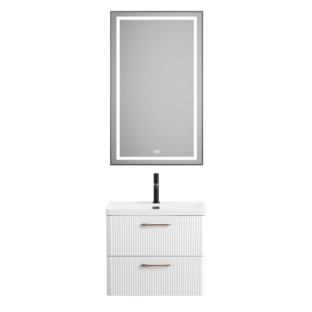 Подвесная тумба с раковиной Belbagno DUE 60 см Белый металлик DUE-600-2C-SO-BM-P + BB-8076-3-60