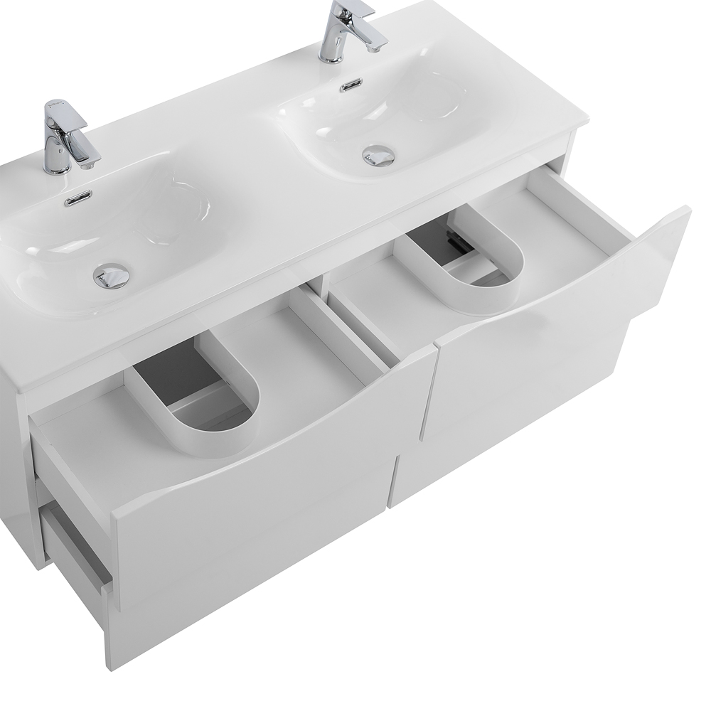 Тумба с раковиной подвесная BelBagno MARINO-CER-N-1200-4C-SO-BO-P Bianco Opaco, раковина белая BB-8099-120-2 с 2-я чашами