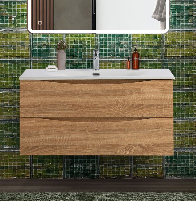 купить Тумба с раковиной подвесная BelBagno MARINO-CER-N-1000-2C-SO-WO-P Rovere Bianco, раковина белая BB-8099-100 