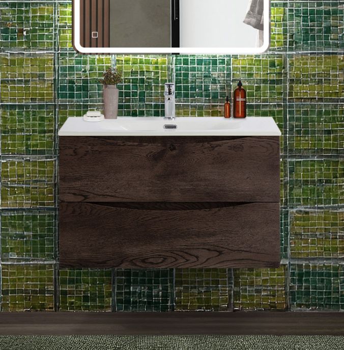 купить Тумба с раковиной подвесная BelBagno MARINO-CER-N-800-2C-SO-RNG-P Rovere Nature Grigio, раковина белая BB-8099-80 