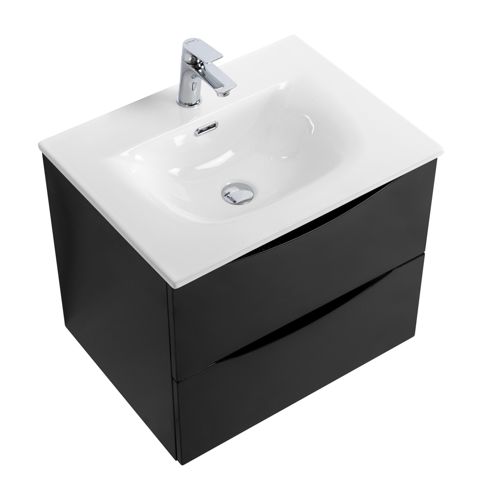 Тумба с раковиной подвесная BelBagno MARINO-CER-N-700-2C-SO-NL-P Nero Lucido, раковина белая BB-8099-70