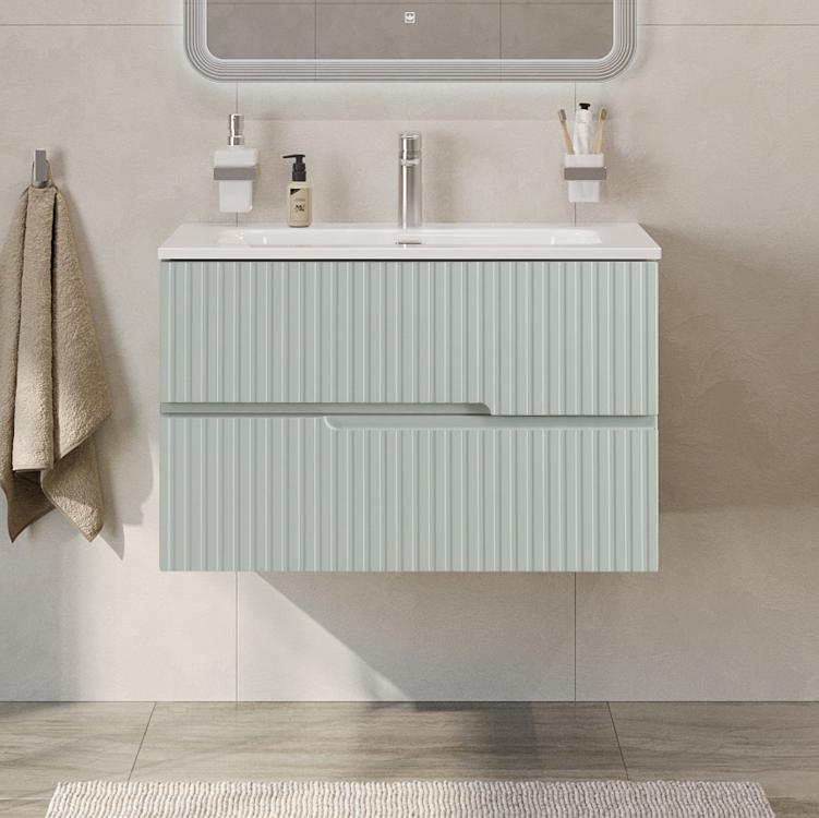 купить Тумба подвесная CEZARES DUET-N-800-2C-SO-VPR-P с раковиной CZR-8073-80, зеленый жемчужный 