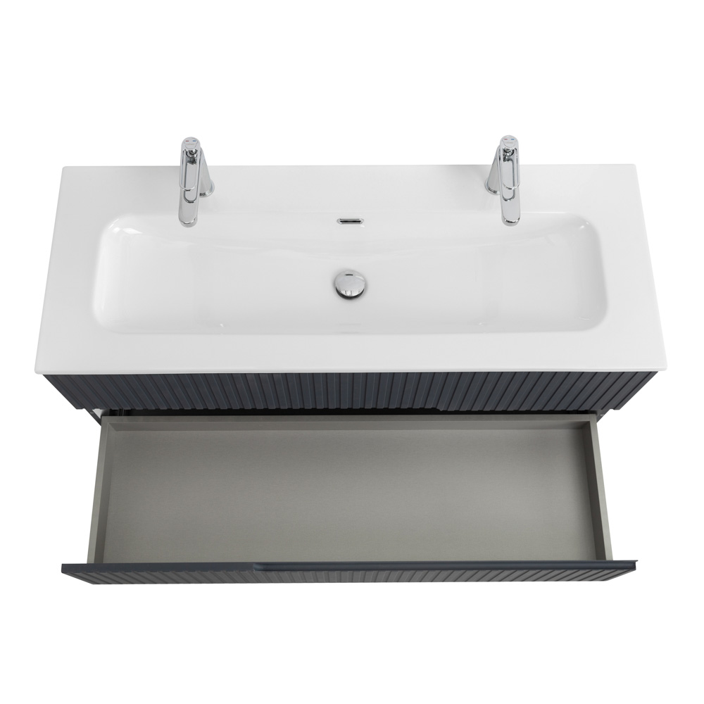 Тумба подвесная CEZARES DUET-N-1200-2C-SO-GR-P с раковиной CZR-8073-120-1-2 с двумя отверстиями для смесителей, графит