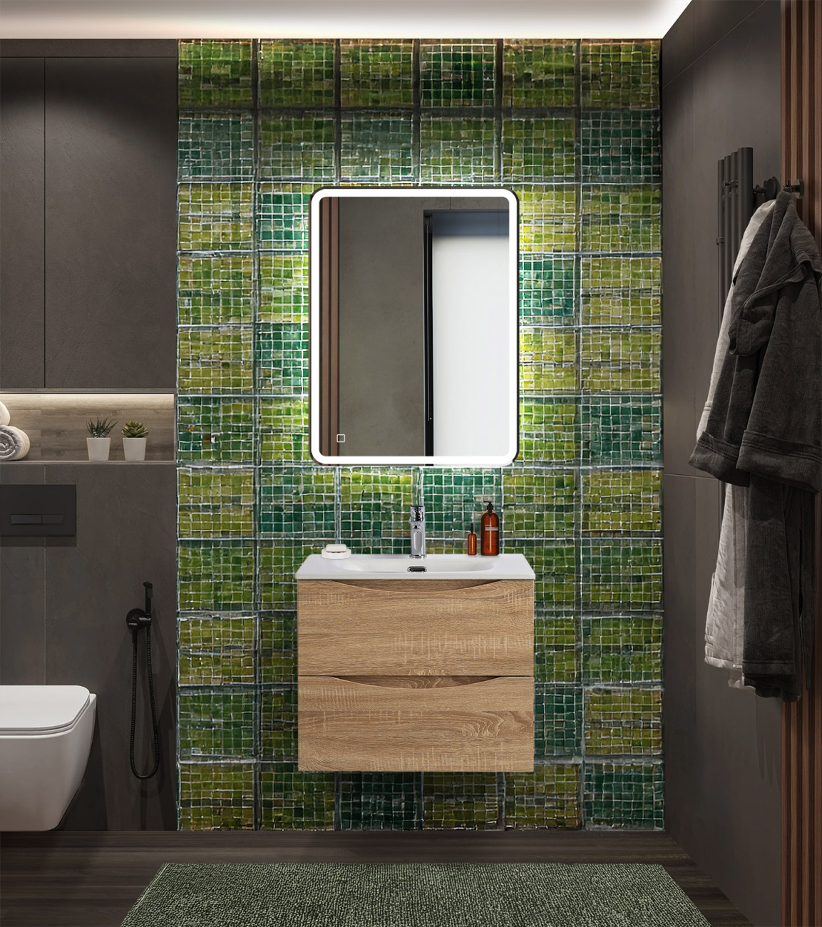 Тумба с раковиной подвесная BelBagno MARINO-CER-N-600-2C-SO-WO-P Rovere Bianco, раковина белая BB-8099-60