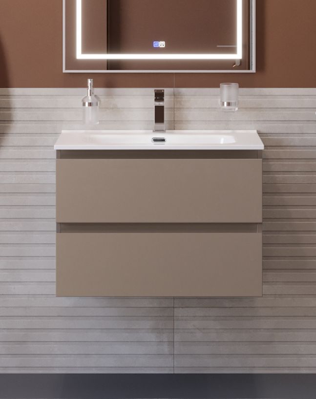 Тумба с раковиной подвесная BelBagno KRAFT-600-2C-SO-CO Бежевый матовый, раковина белая BB600ETL