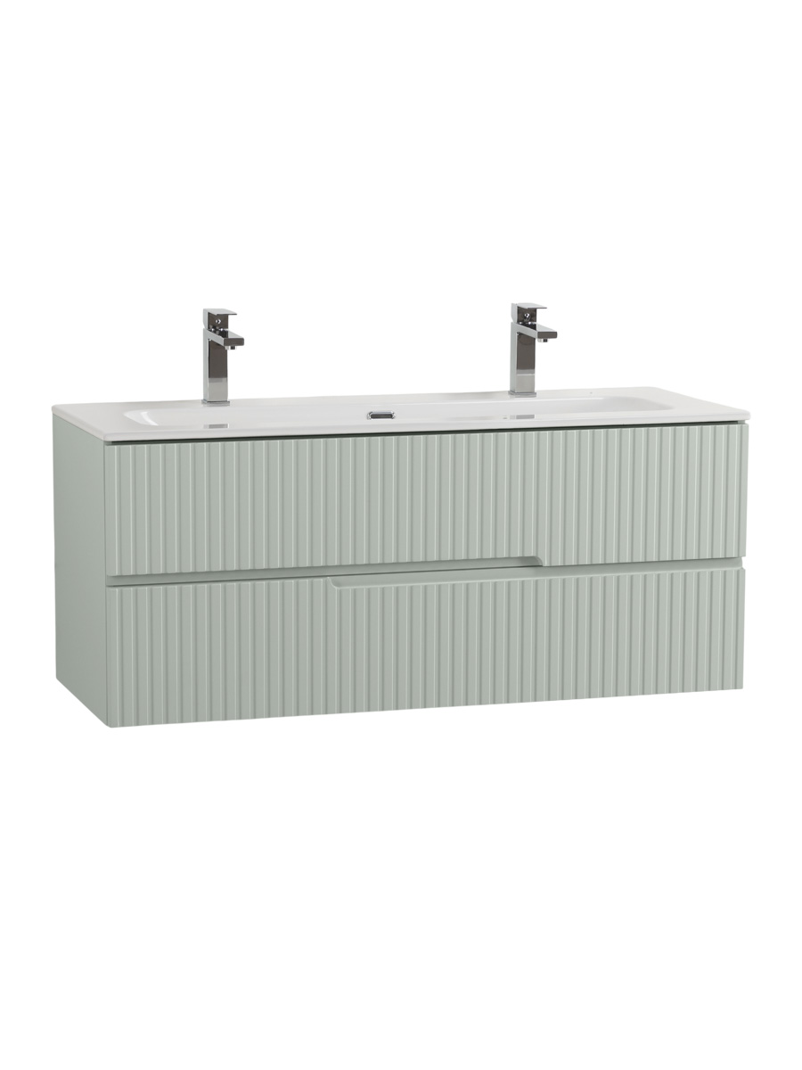 Тумба подвесная CEZARES DUET-N-1200-2C-SO-VPR-P с раковиной CZR-8073-120-1-2 с двумя отверстиями для смесителей, зеленый жемчужный