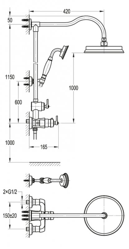 Душевая колонна со смесителем для верхнего и ручного душем CEZARES LIBERTY-F-CD-T-01