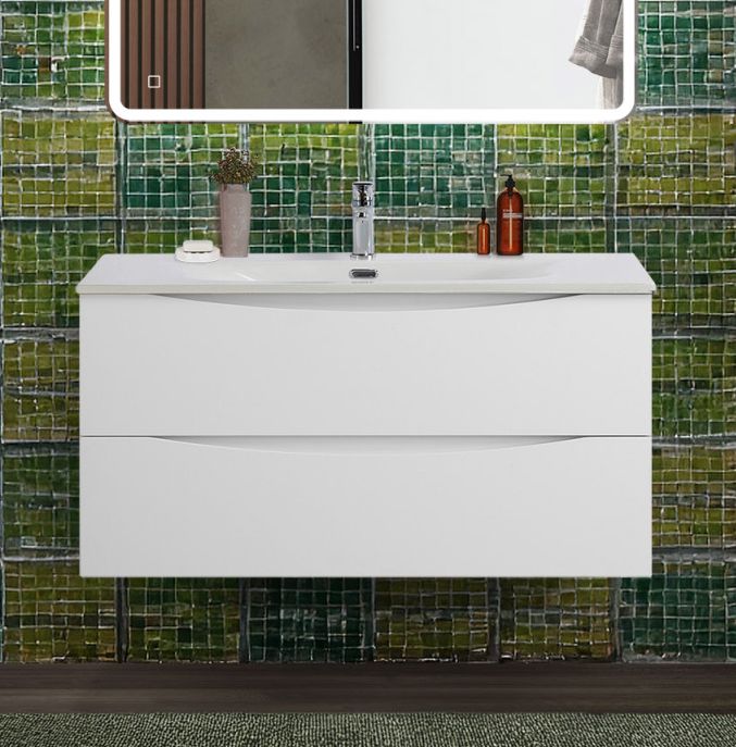 Тумба с раковиной подвесная BelBagno MARINO-CER-N-1000-2C-SO-BL-P Bianco Lucido, раковина белая BB-8099-100