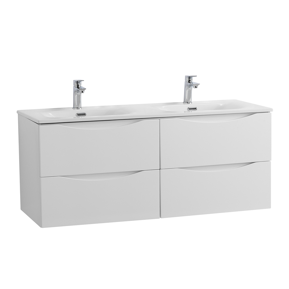 Тумба с раковиной подвесная BelBagno MARINO-CER-N-1200-4C-SO-BO-P Bianco Opaco, раковина белая BB-8099-120-2 с 2-я чашами