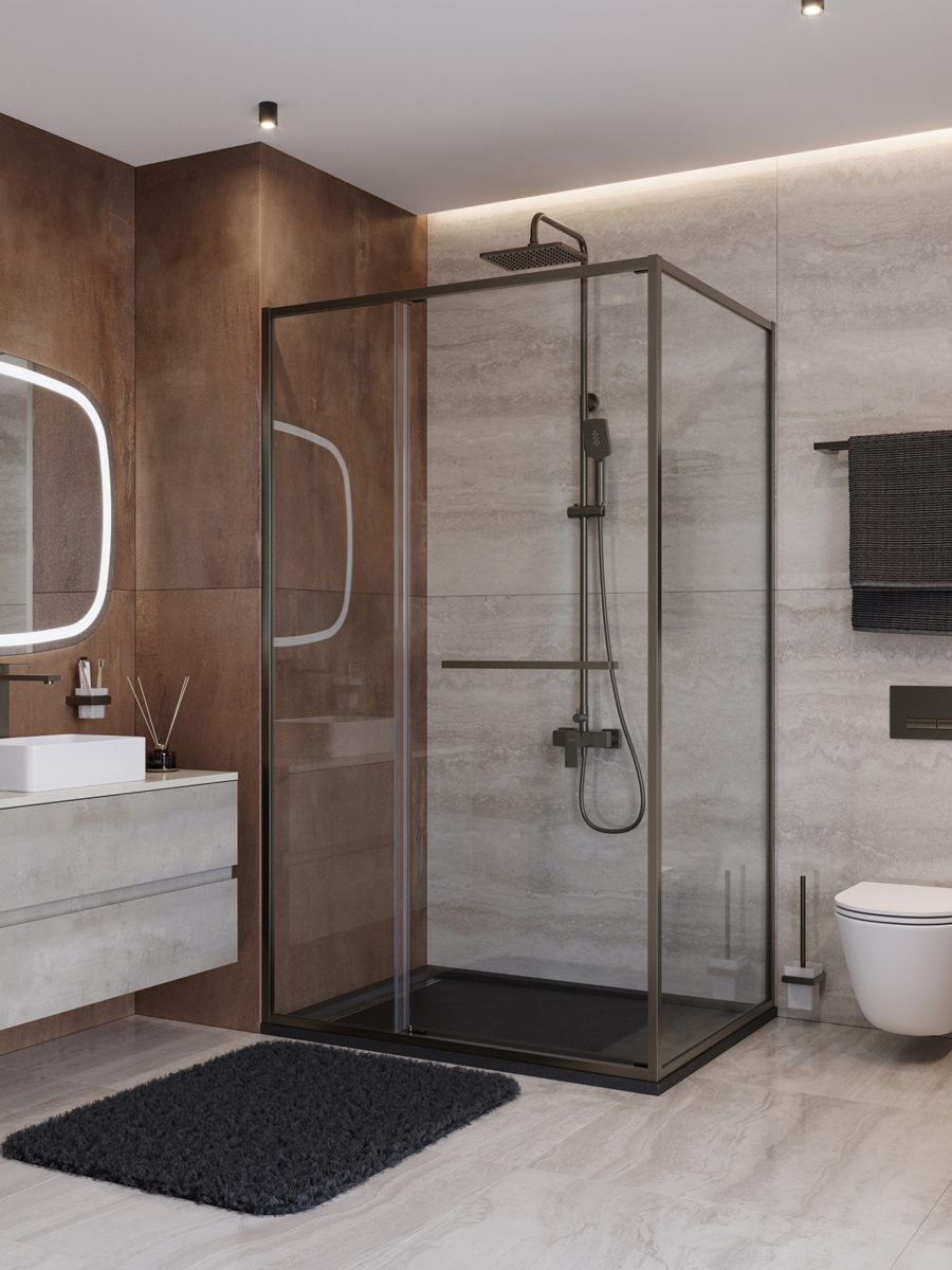 купить Душевой уголок Cezares LUX-AH-FS-11-110/90-C-GM, 110х90х195, профиль оружейная сталь, стекло прозрачное 