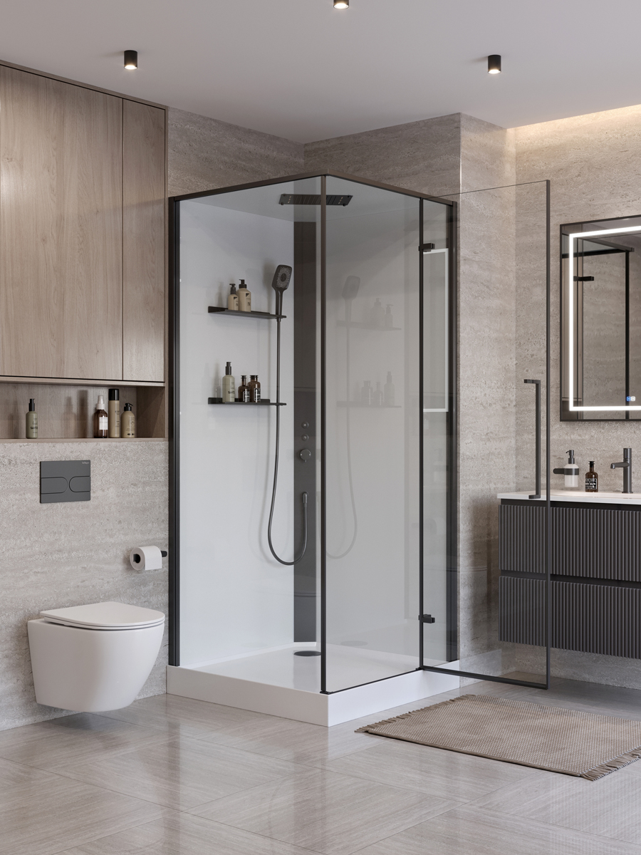 Душевая кабина BelBagno UNO-CAB-A-1-90-C-NERO-Bi-TOP-R правосторонняя