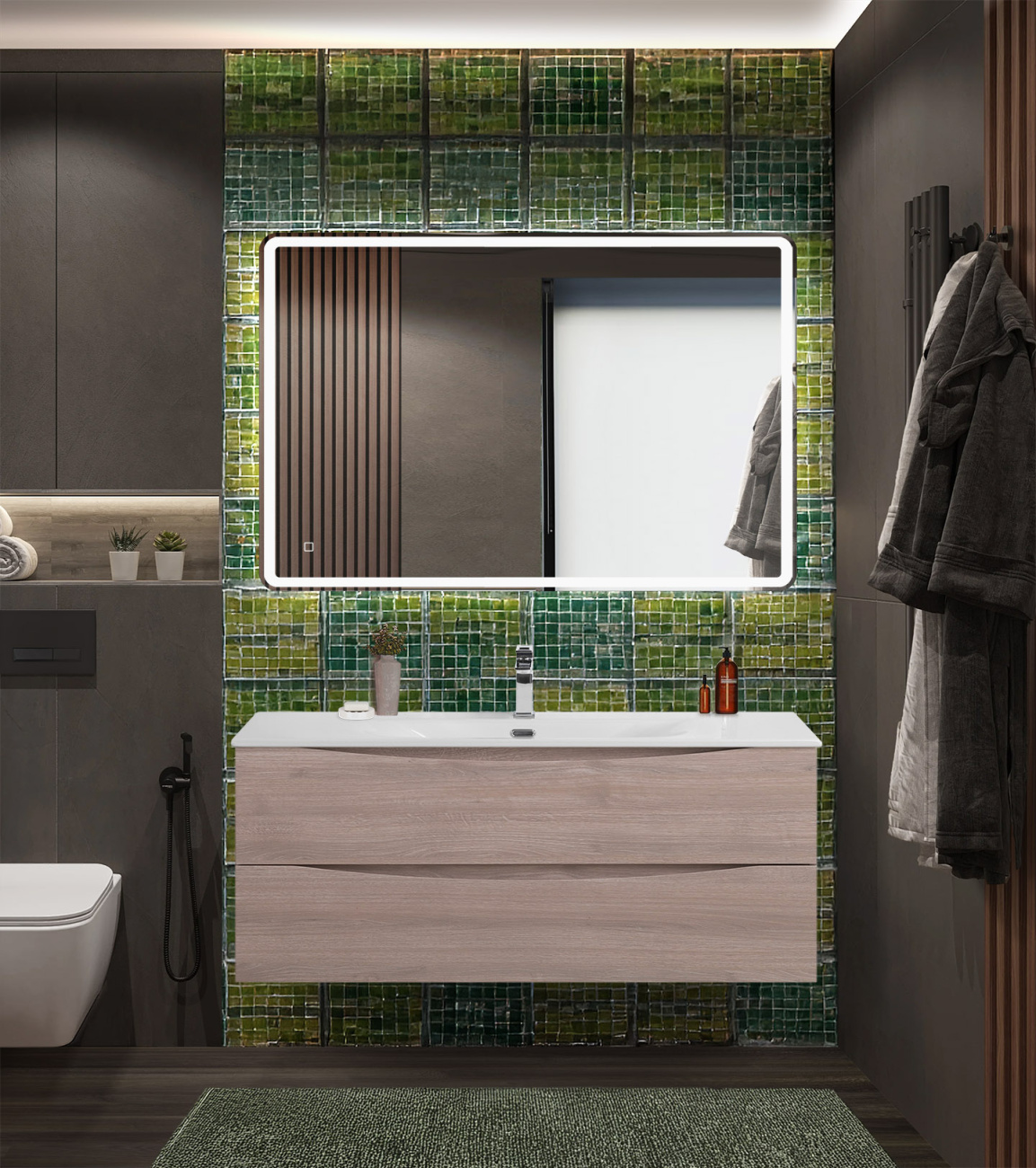 Тумба с раковиной подвесная BelBagno MARINO-CER-N-1200-2C-SO-RG-P Rovere Grigio, раковина белая BB-8099-120