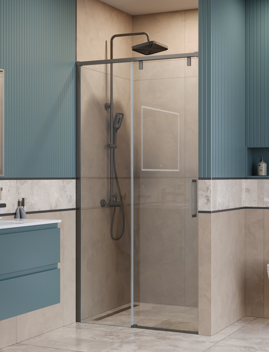 купить Душевая дверь шириной 120см BelBagno SOFT_CLOSE-1-BF-1-120-C-GM профиль оружейная сталь, стекло прозрачное 