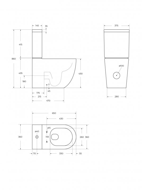 Чаша напольного унитаза CEZARES STYLUS CZR-538-CP-TOR/SC со смывом TORNADO 