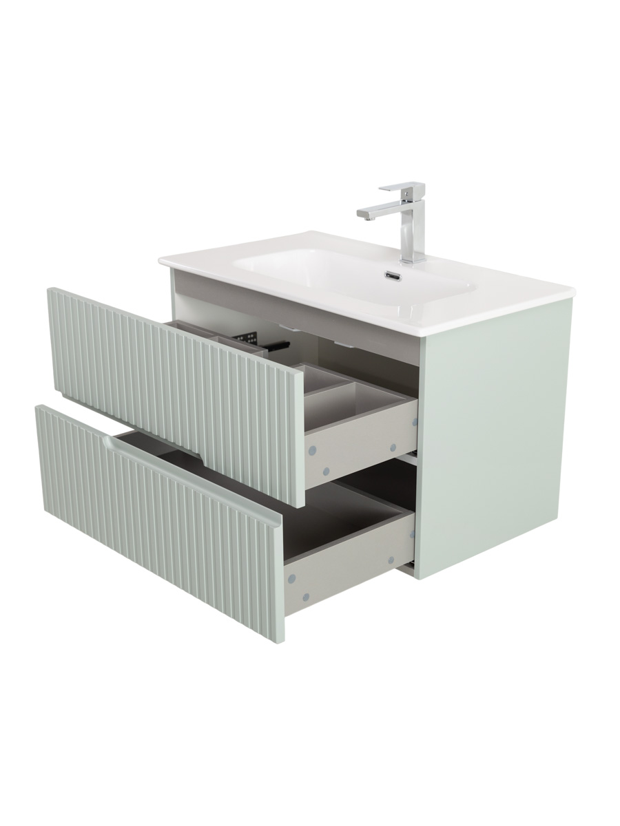 Тумба подвесная CEZARES DUET-N-800-2C-SO-VPR-P с раковиной CZR-8095-80, зеленый жемчужный
