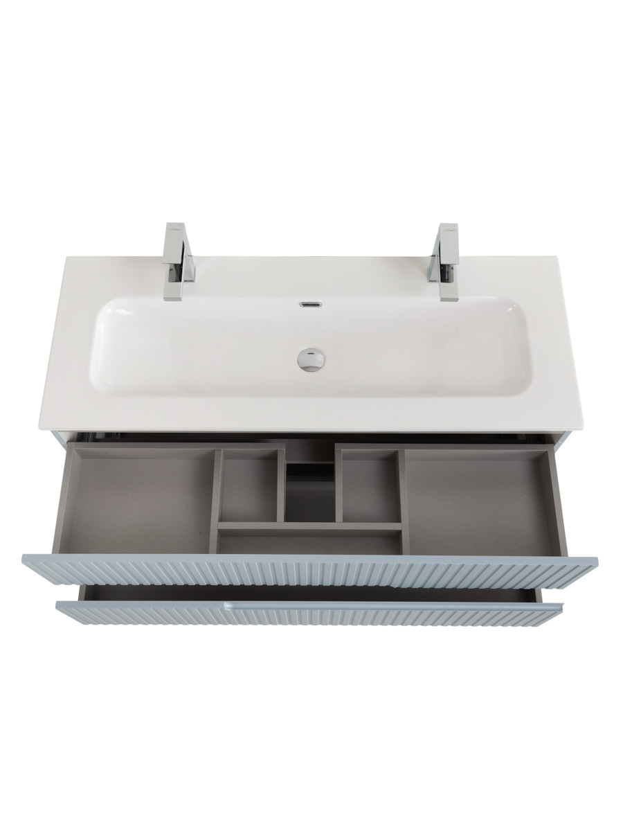 Тумба подвесная CEZARES DUET-N-1200-2C-SO-APR-P с раковиной CZR-8073-120-1-2 с двумя отверстиями для смесителей, голубой жемчужный