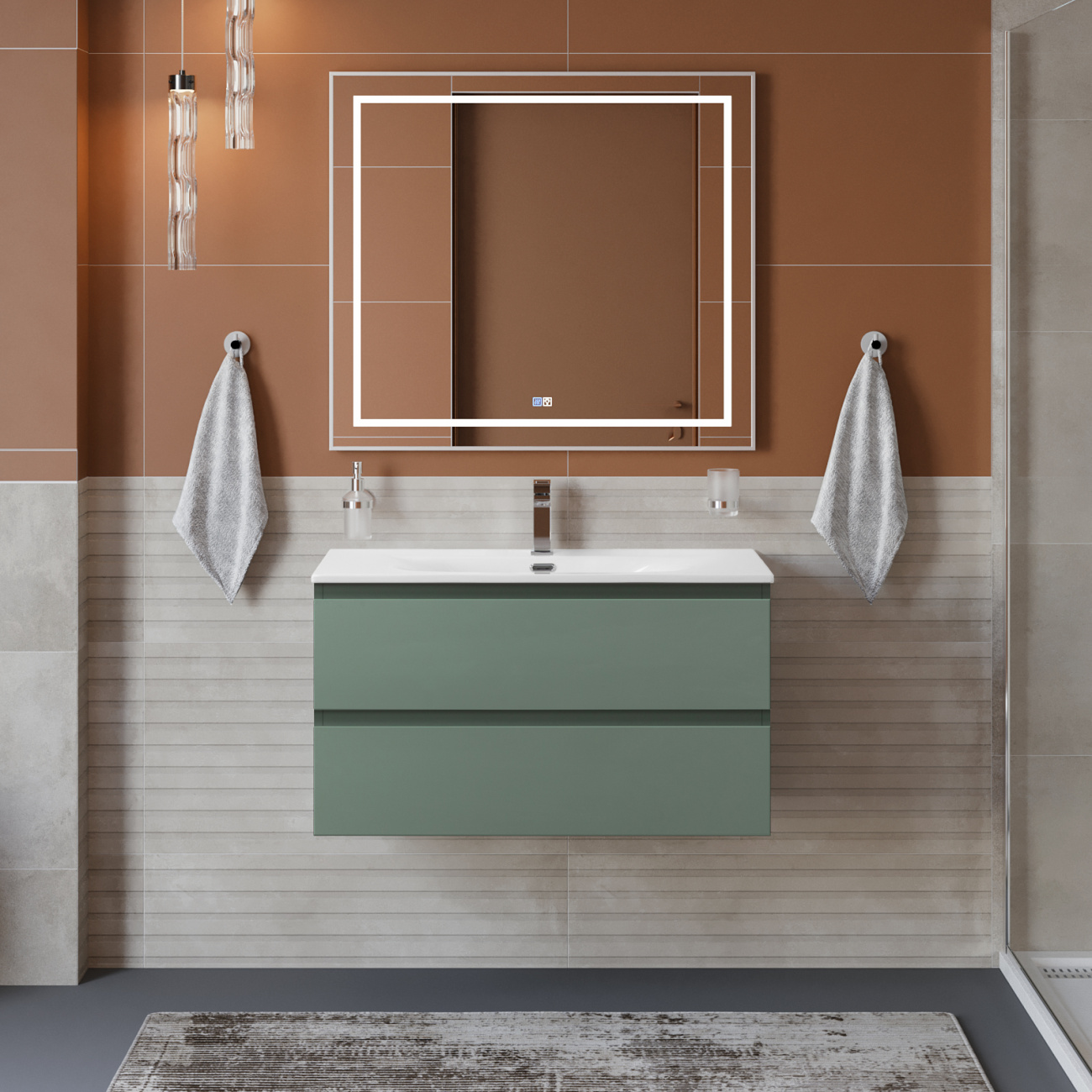 Тумба с раковиной подвесная BelBagno KRAFT-800-2C-SO-VO Еловый матовый, раковина белая BB-8099-80