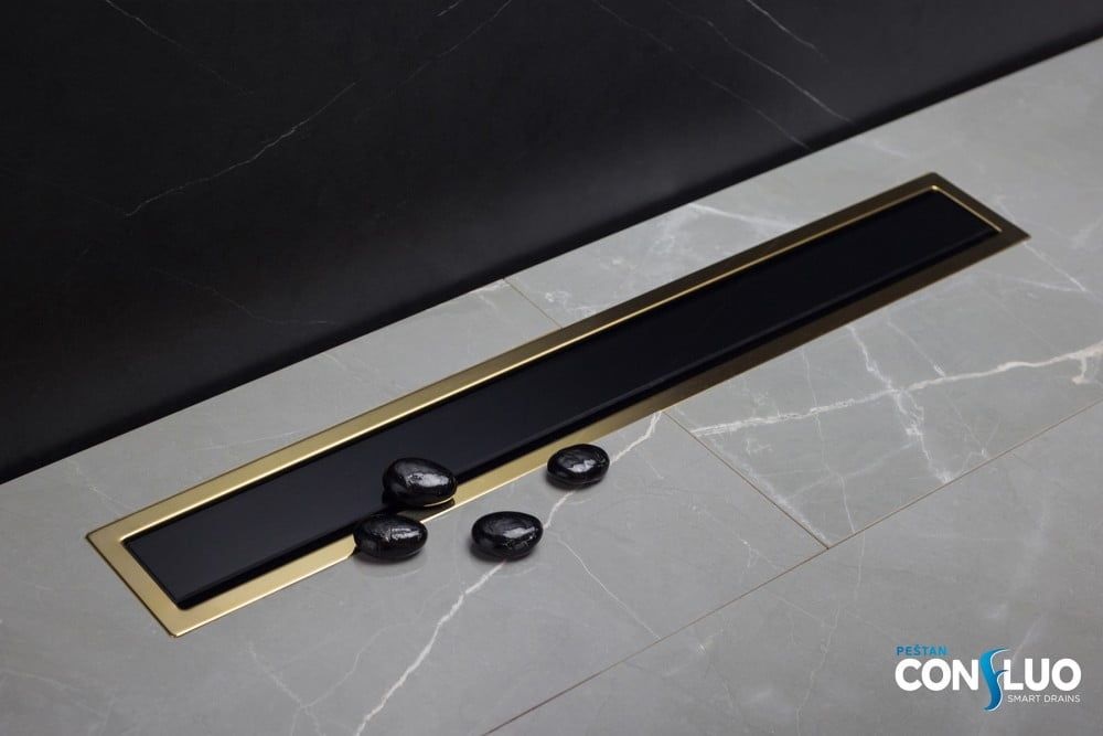 Душевой линейный трап PESTAN Confluo Premium Black Glass Line 850 Gold 13100118