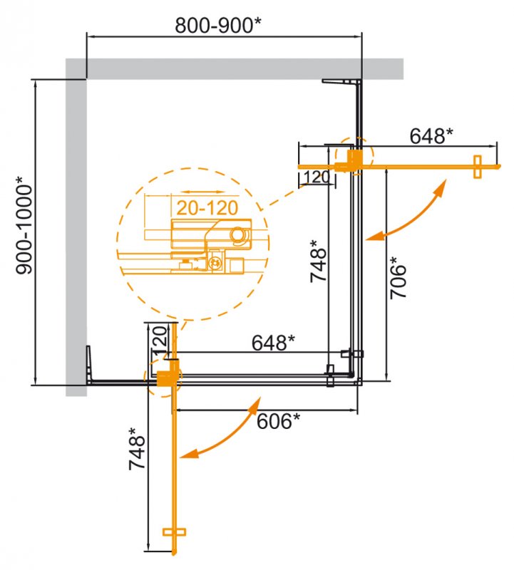 Душевой уголок CEZARES SLIDER-AH-2-80/90-90/100-BR-BORO