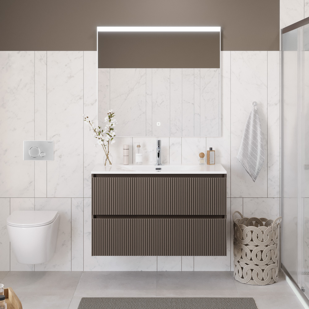 Тумба с раковиной подвесная BelBagno UNO-1000-2C-SO-СO Бежевый матовый, раковина белая BB-8099-100