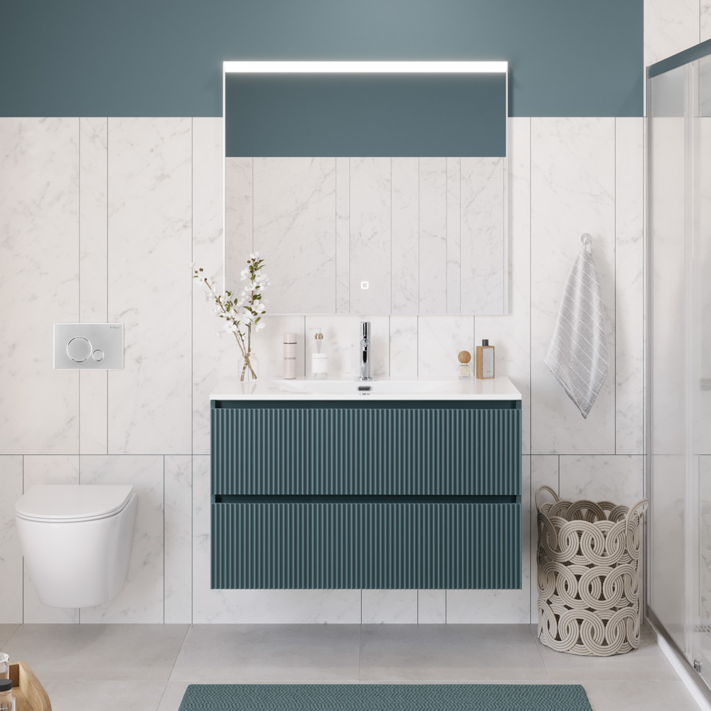 Тумба с раковиной подвесная BelBagno UNO-1000-2C-SO-AO Голубой матовый, раковина белая BB-8099-100