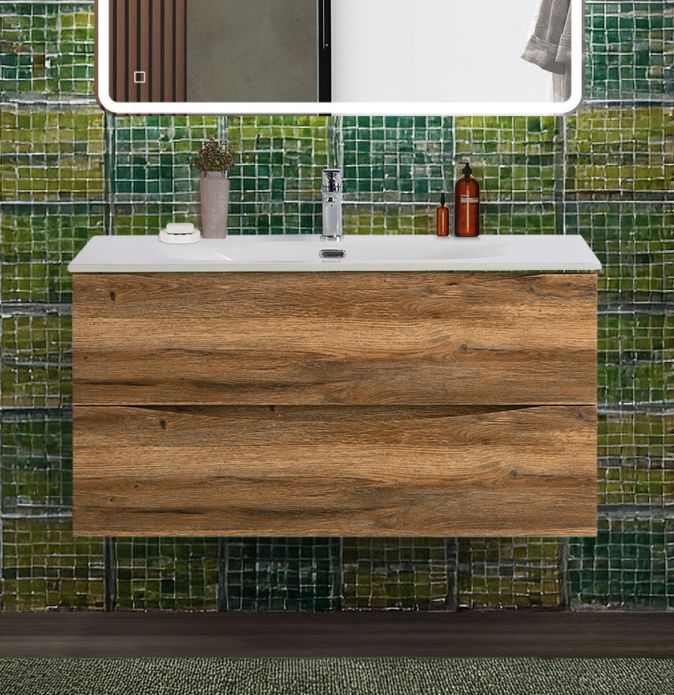 купить Тумба с раковиной подвесная BelBagno MARINO-CER-N-1000-2C-SO-RR-P Rovere Rustico, раковина белая BB-8099-100 