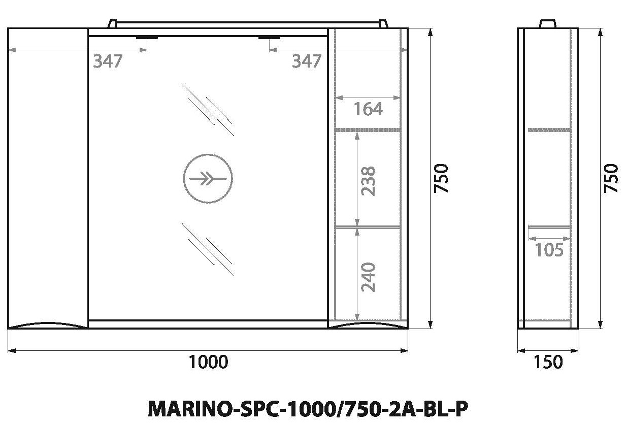 Зеркальный шкаф BelBagno MARINO-SPC-1000/750-2A-BL-P