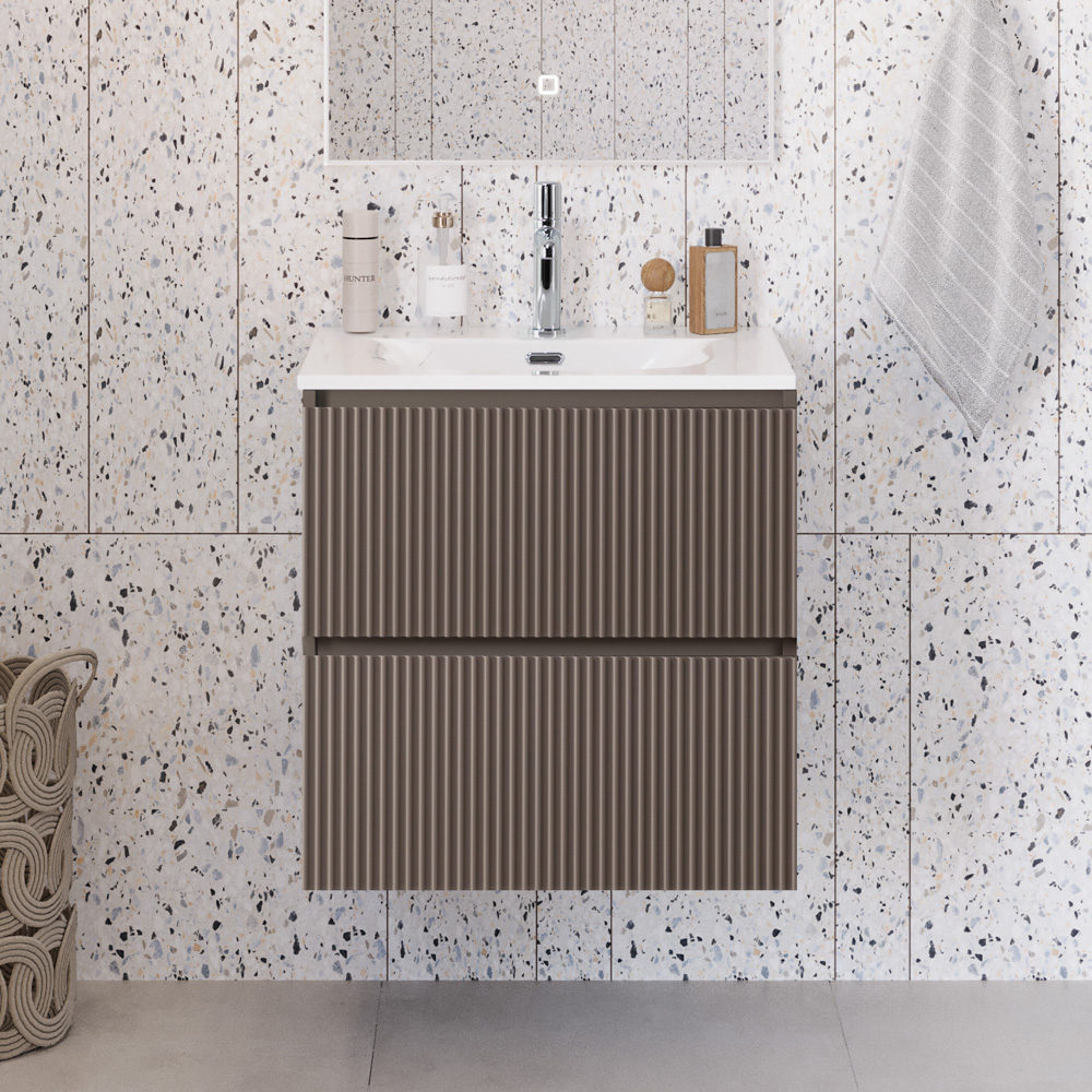 купить Тумба с раковиной подвесная BelBagno UNO-MINI-600-2C-SO-СO Бежевый матовый, раковина белая BB-8099-3-60 