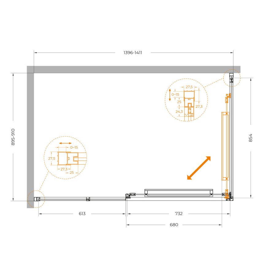 Душевой уголок Cezares LUX-AH-FS-11-140/90-C-GM, 140х90х195, профиль оружейная сталь, стекло прозрачное