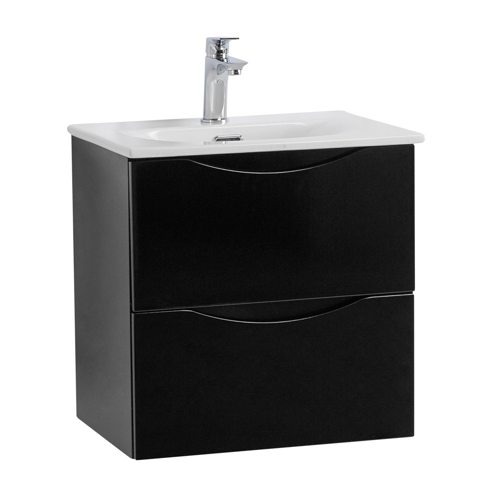 Тумба с раковиной подвесная BelBagno MARINO-CER-MINI-600-2C-SO-NL-P Nero Lucido, раковина белая BB-8099-3-60