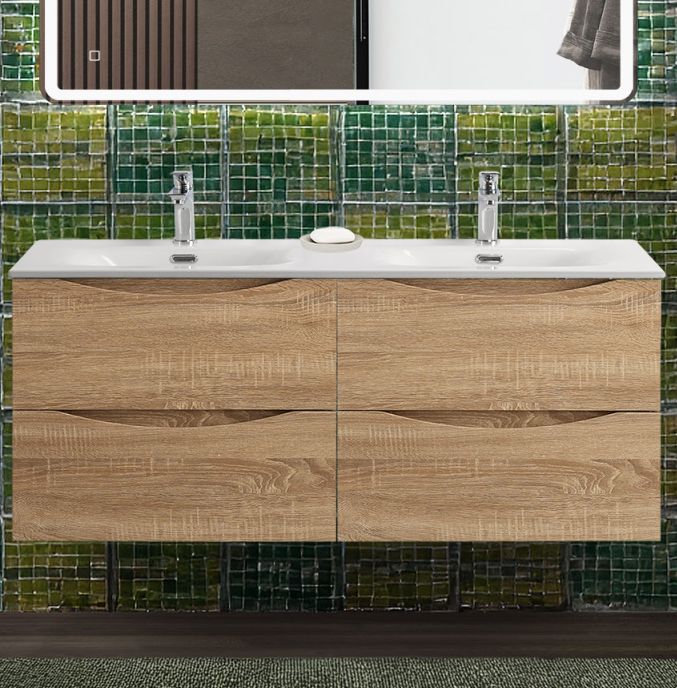 купить Тумба с раковиной подвесная BelBagno MARINO-CER-N-1200-4C-SO-WO-P Rovere Bianco, раковина белая BB-8099-120-2 с 2-я чашами 
