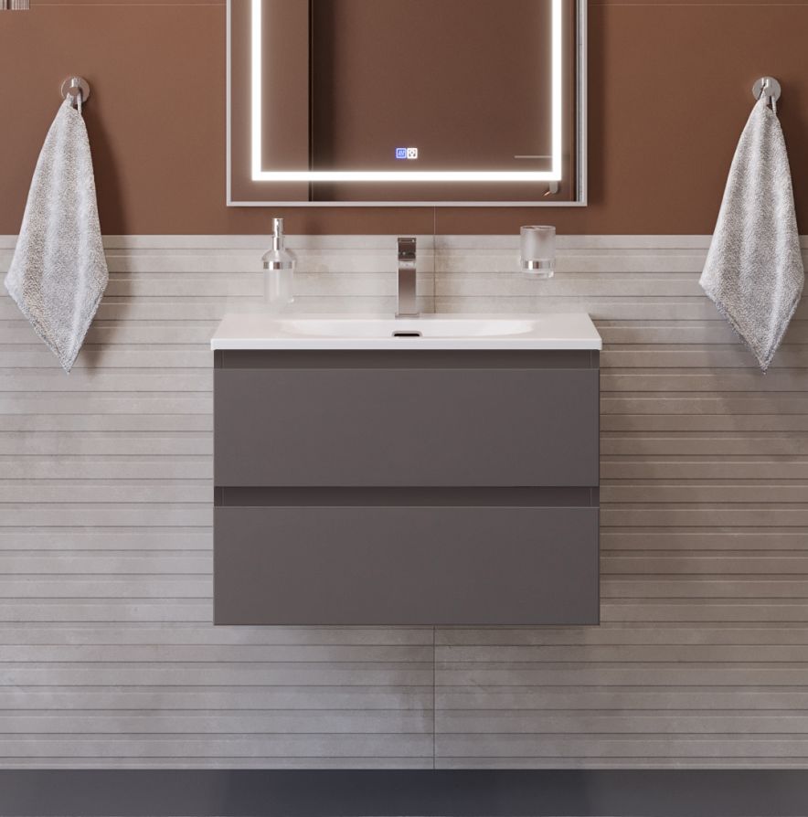 купить Тумба с раковиной подвесная BelBagno KRAFT-600-2C-SO-GSO Темно-Серый матовый, раковина белая BB-8099-60 