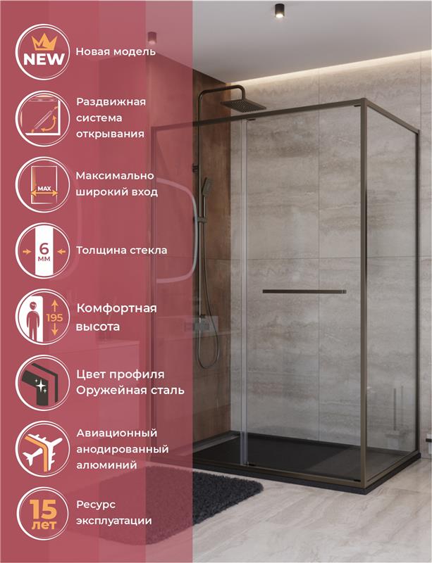 Душевой уголок Cezares LUX-AH-FS-11-140/90-C-GM, 140х90х195, профиль оружейная сталь, стекло прозрачное