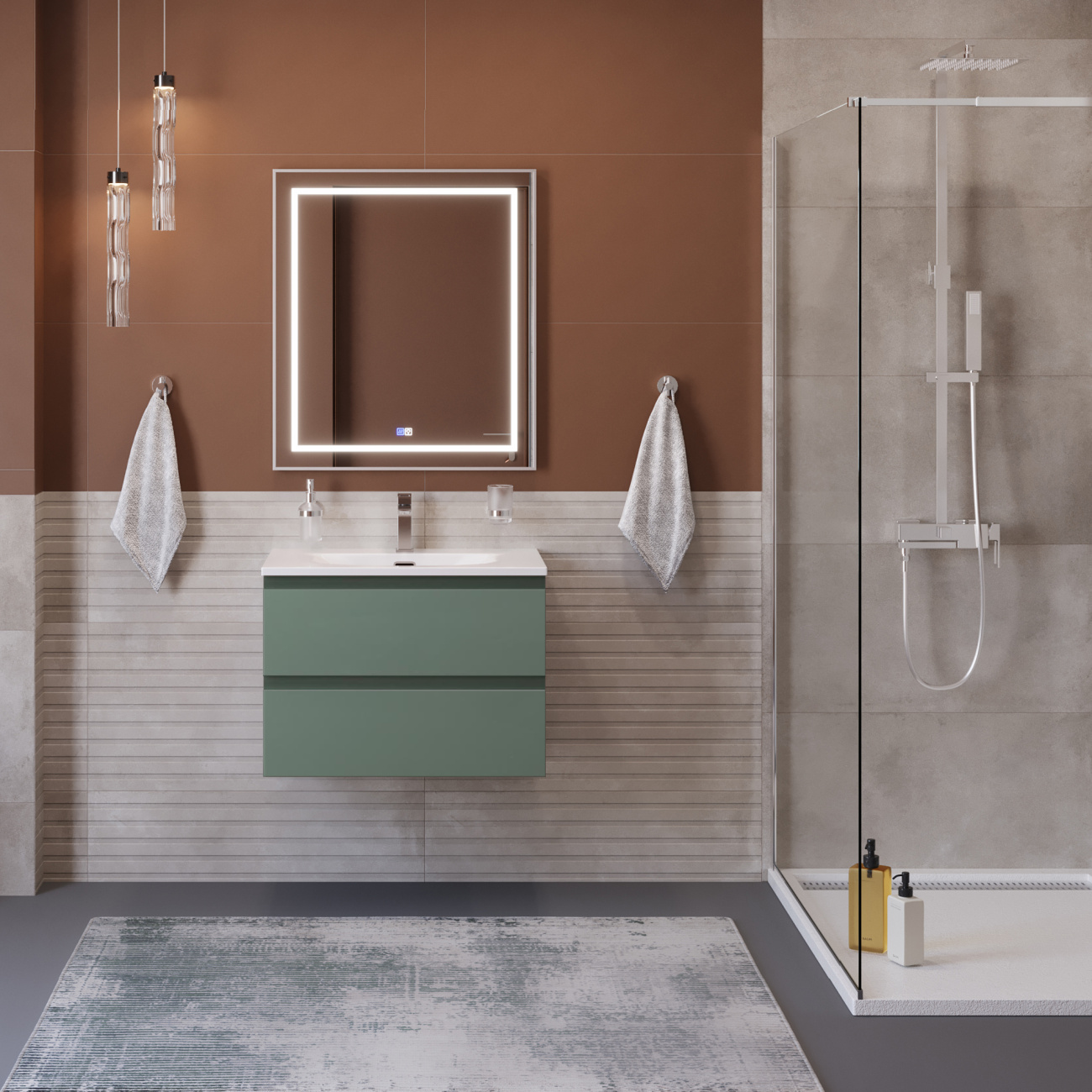 Тумба с раковиной подвесная BelBagno KRAFT-700-2C-SO-VO Еловый матовый, раковина белая BB-8099-70