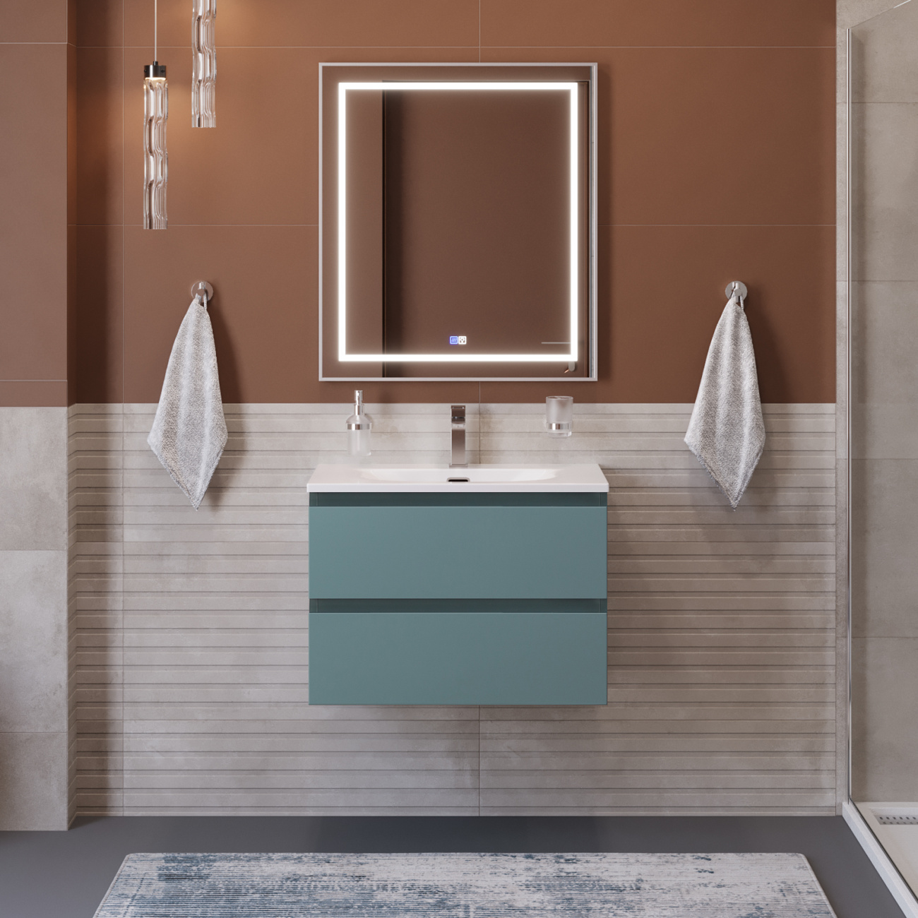 Тумба с раковиной подвесная BelBagno KRAFT-600-2C-SO-AO Голубой матовый, раковина белая BB-8099-60