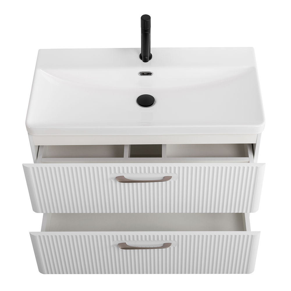 Подвесная тумба с раковиной Belbagno DUE, 80 см Белый металлик DUE-800-2C-SO-BM-P + BB-8076-3-80