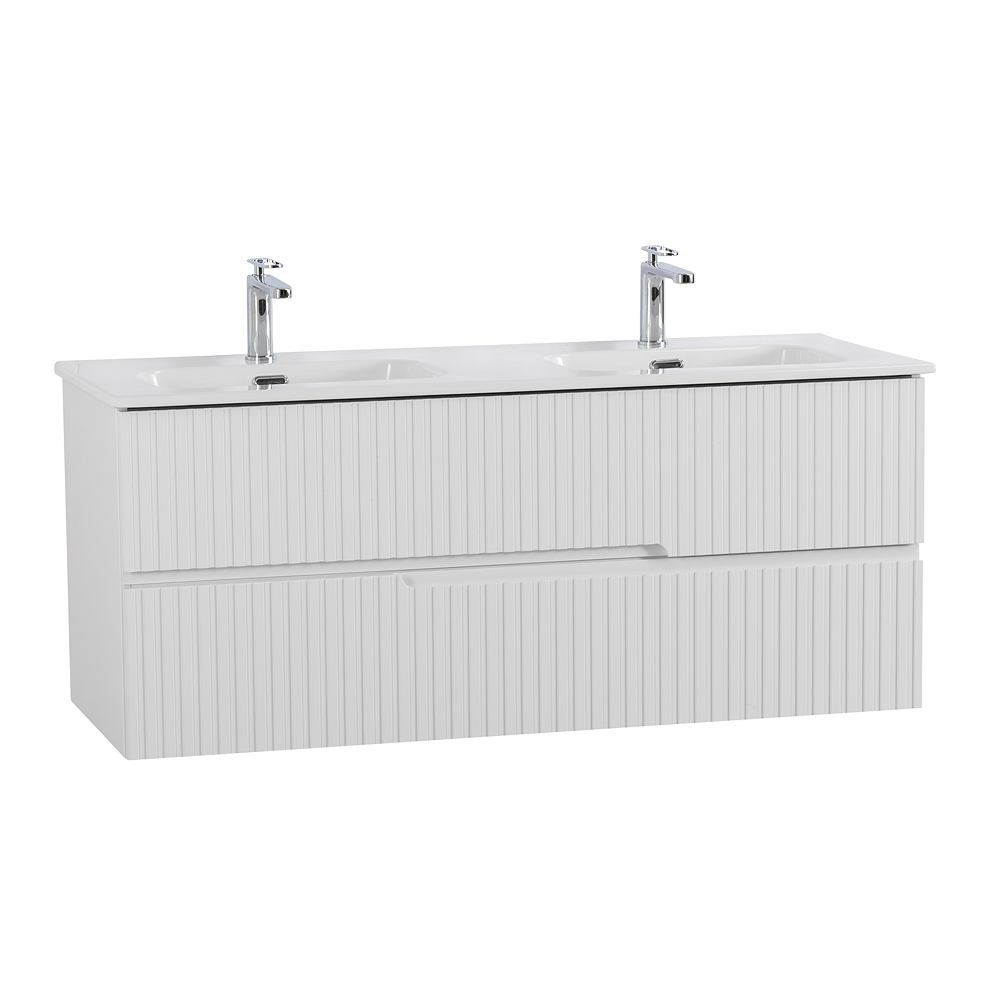 Тумба подвесная CEZARES DUET-N-1200-2C-SO-2-BL с раковиной CZR-8095-120-2 с двумя чашами, белый глянец