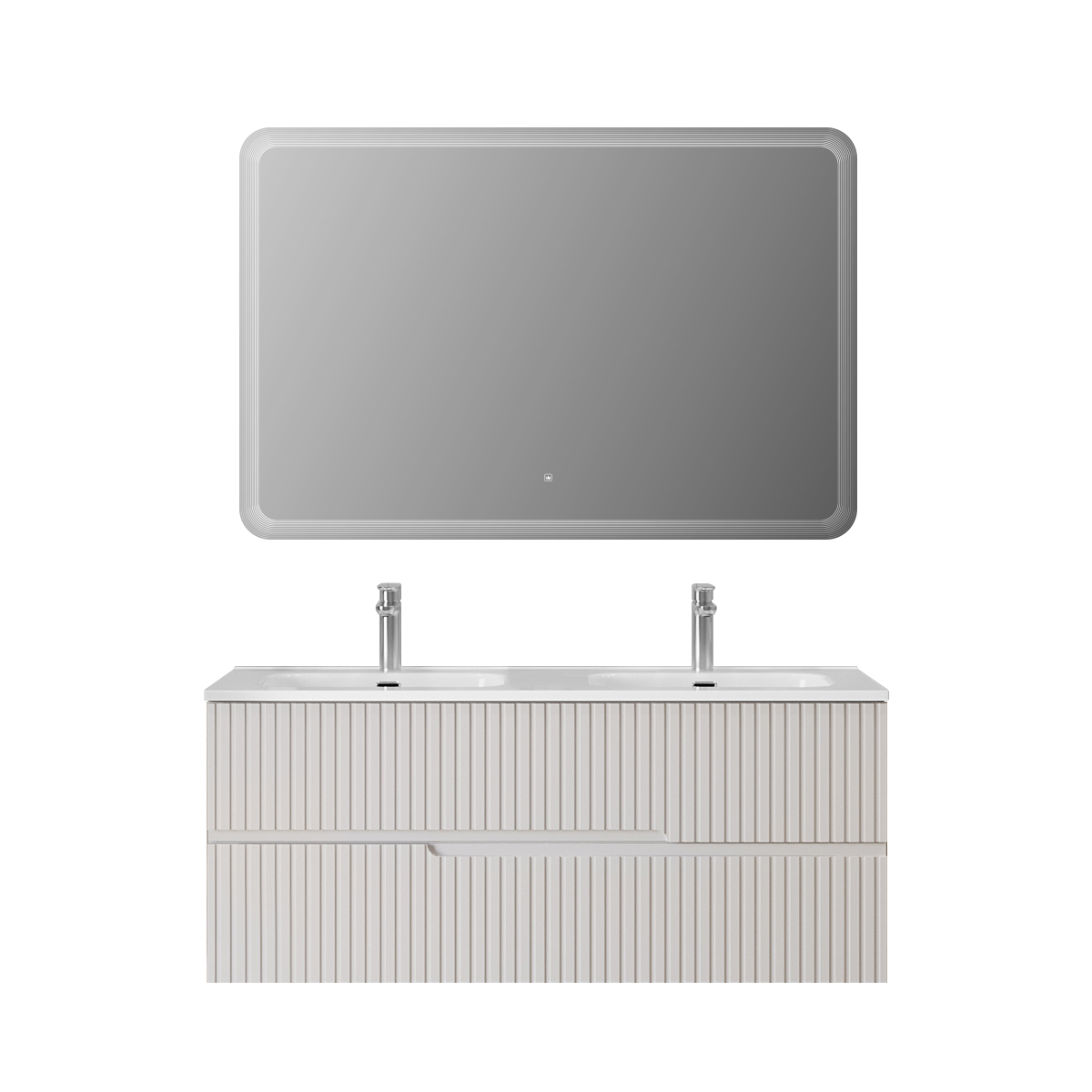 Тумба подвесная CEZARES DUET-N-1200-2C-SO-2-BL с раковиной CZR-8095-120-2 с двумя чашами, белый глянец