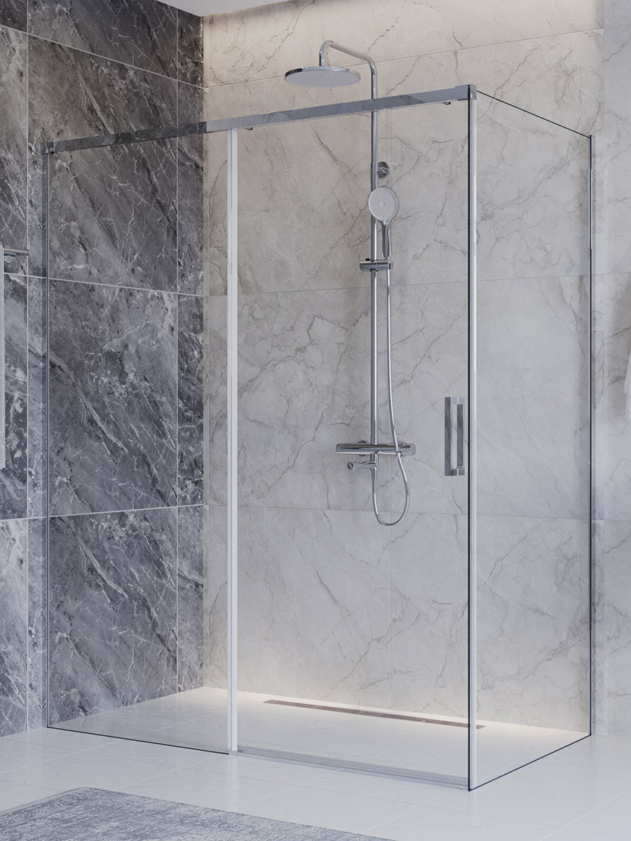 купить Душевой уголок Cezares PLANE-AH-1-150/90-C-CR, 150х90х195, профиль хром, стекло прозрачное 