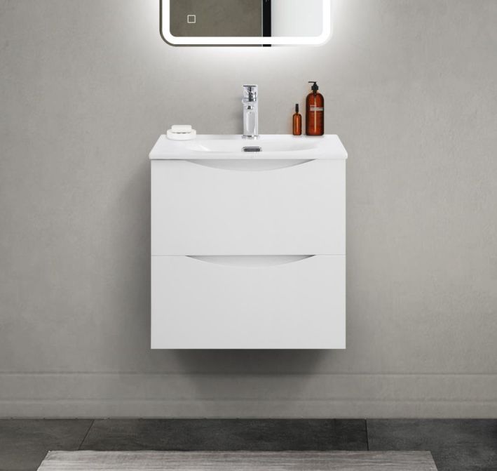 купить Тумба с раковиной подвесная BelBagno MARINO-CER-MINI-500-2C-SO-BL-P Bianco Lucido, раковина белая BB-8099-3-50 