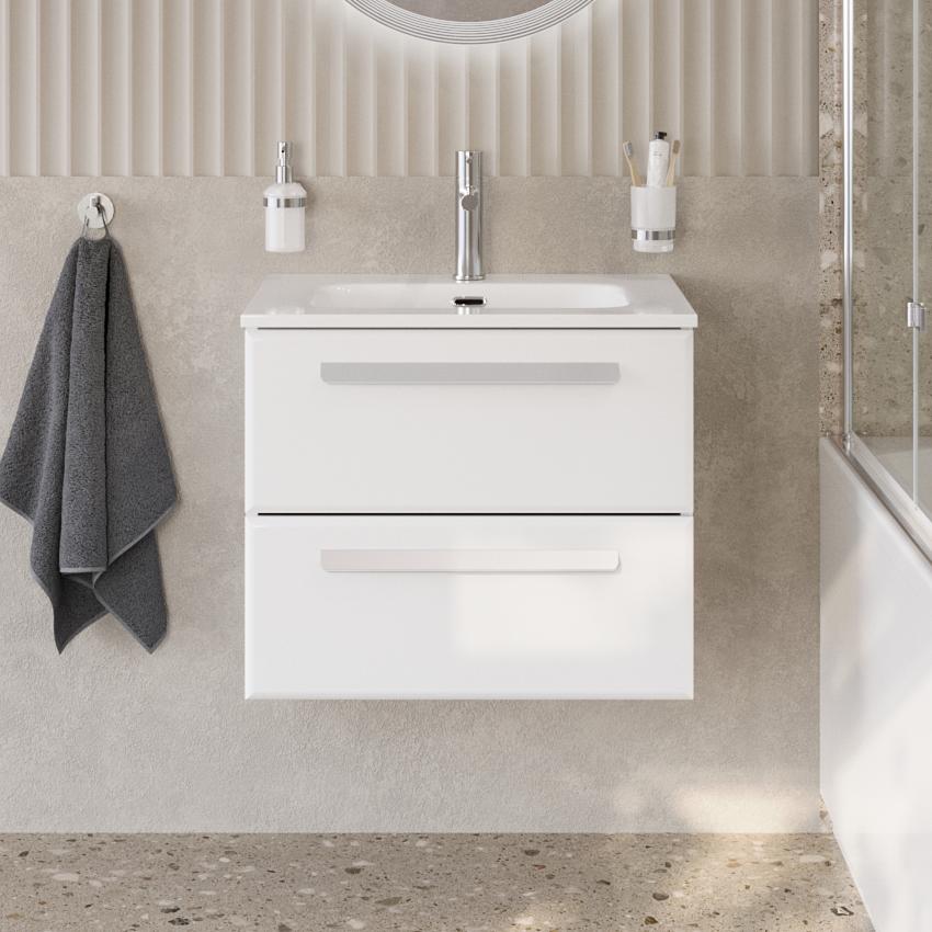 купить Тумба подвесная CEZARES ECO-CER-N-600-2C-SO-BL с раковиной CZR-8073-60, белый глянец 