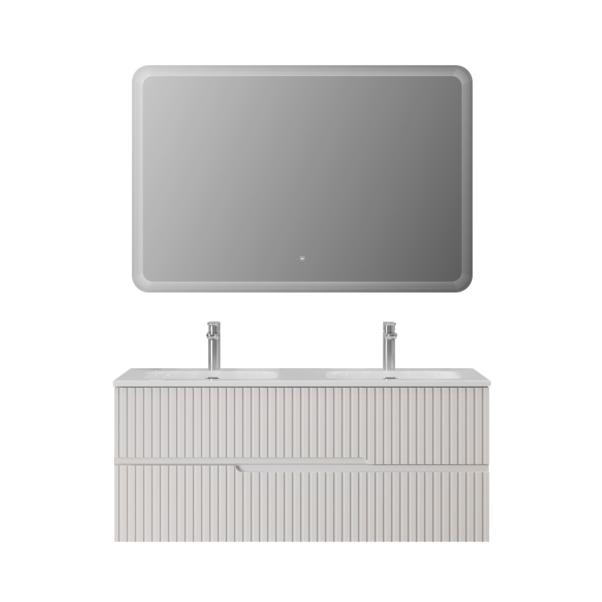 Тумба подвесная CEZARES DUET-N-1200-2C-SO-2-BL с раковиной CZR-8073-120-2 с двумя чашами, белый глянец