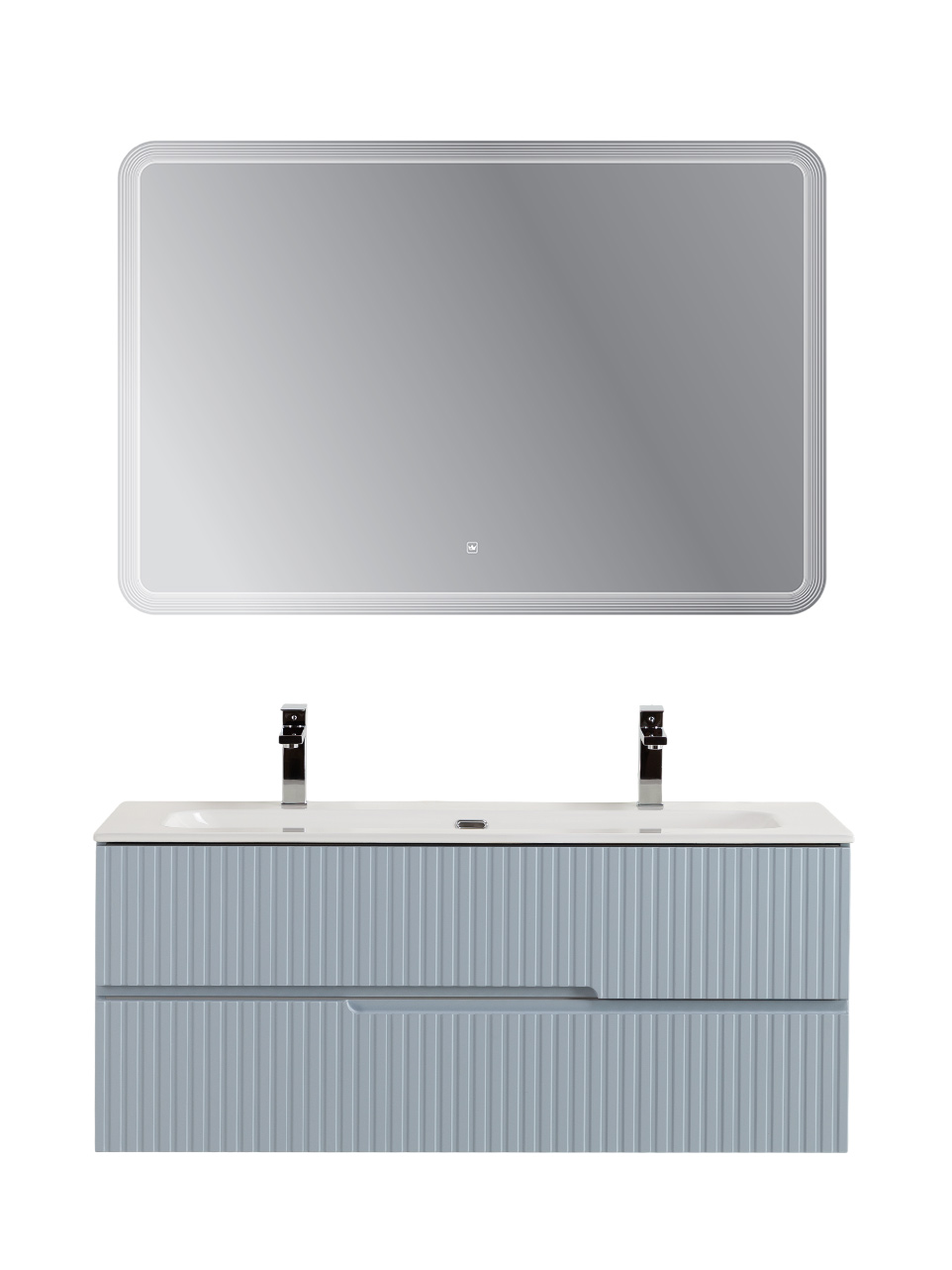 Тумба подвесная CEZARES DUET-N-1200-2C-SO-APR-P с раковиной CZR-8073-120-1-2 с двумя отверстиями для смесителей, голубой жемчужный