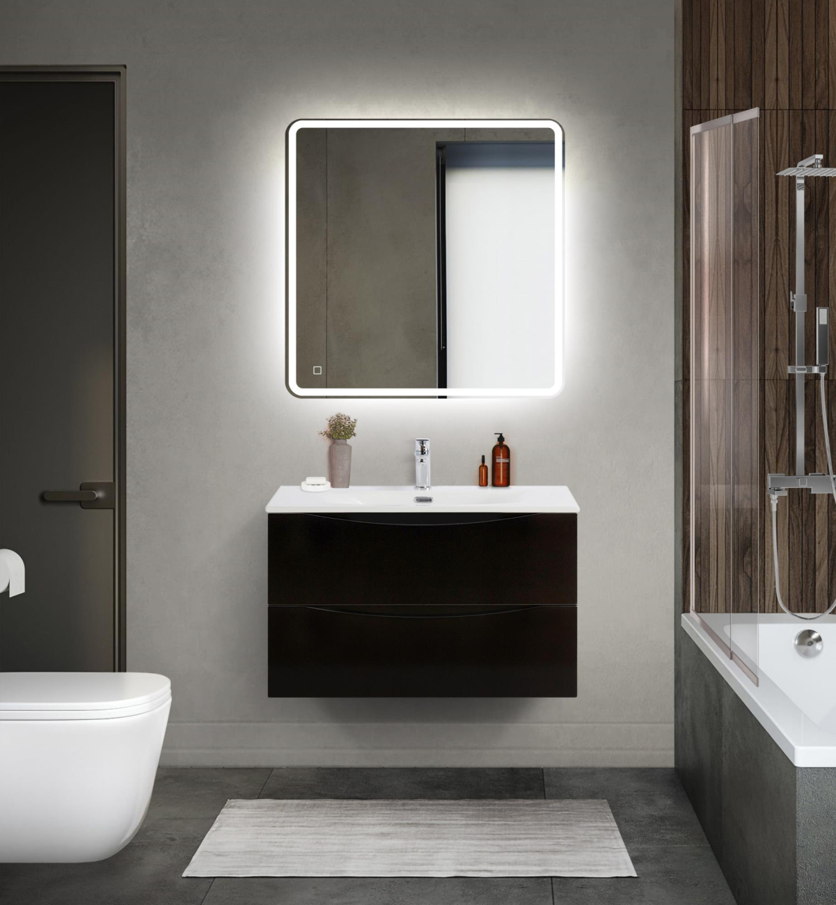 Тумба с раковиной подвесная BelBagno MARINO-CER-MINI-800-2C-SO-NL-P Nero Lucido, раковина белая BB-8099-3-80