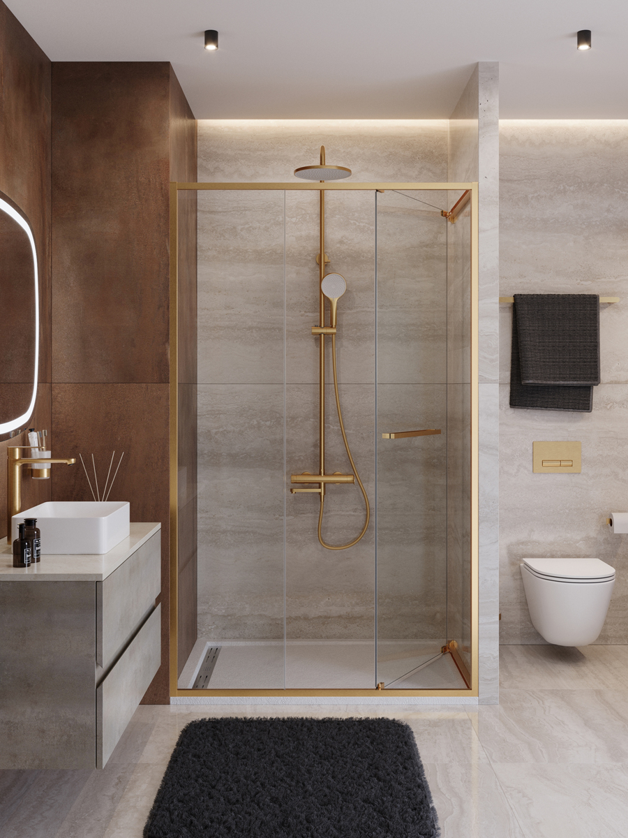 Душевая дверь Cezares LUX-B-FS-11-120-C-BORO, 120х195, профиль брашированное золото, стекло прозрачное