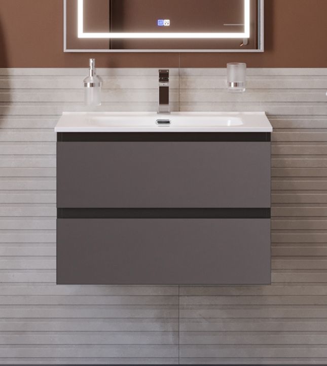 Тумба с раковиной подвесная BelBagno KRAFT-700-2C-SO-GSO Темно-Серый матовый, раковина белая BB700ETL